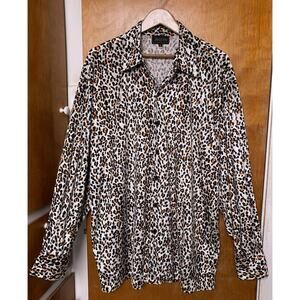 Vintage 90s Y2K Velour Velvet Club Rave R&B Long Sleeve Shirt Animal Print Sz XL